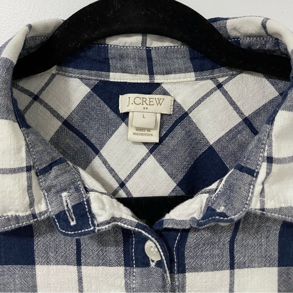 J. Crew Plaid Button Down Blue & White Long Sleeve Women Large - Picture 4 of 6